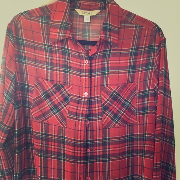 Decree Tops - Decree Plaid Classic Sheer Button Down Shirt M
